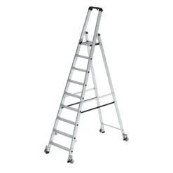 Günzburger Aluminium-Stehleiter Einseitig Begehbar,mit Rollen 1 X 9 Stufen, 41109