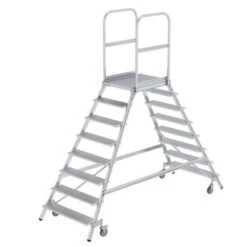 Günzburger Aluminium-Podestleiter,beidseitig Begehbar, 8 Stufen, 50208